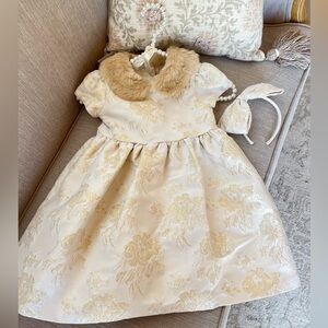 Stunning faux fur collared jacquard dress and headband (size 3)